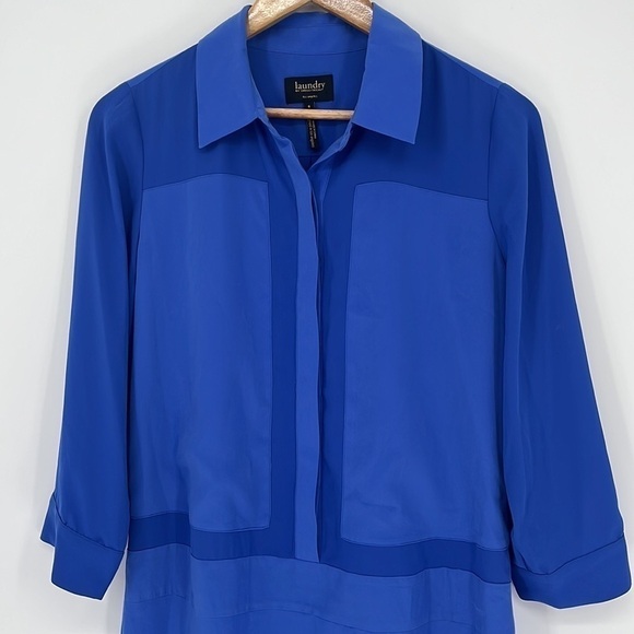 Laundry by Shelli Segal Cobalt Blue Long Sleeve Button-Front Dress Womens Size 6 - Picture 2 of 10